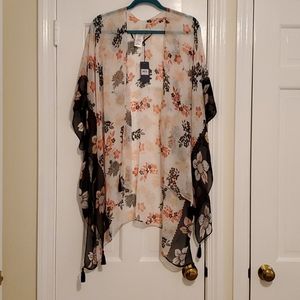 White, black, peach, orange, ruana/wrap/kimono
